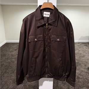 Miu Miu Embroidered Logo Cargo Pocket Brown Light Zip Jacket